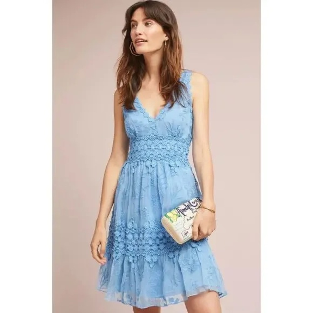 Ranna Gill Anthropologie Sky Blue Lace Midi Dress size Small